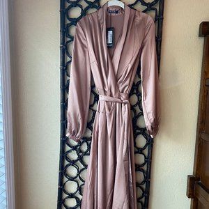 NWT Nasty Gal Champagne/Rose Gold Wrap Dress